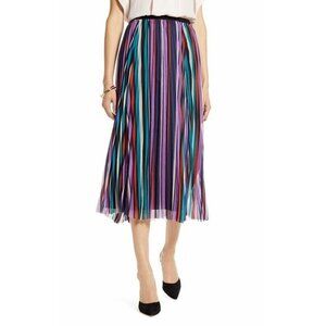 Halogen Striped Pleated Elastic Waist Midi Skirt Pleated Chiffon SZ 1 New